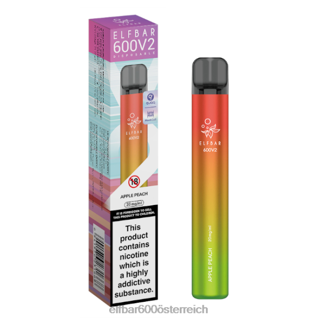 ELFBAR 600v2 Einweg-Vaporizer – 20 mg 2L2T11 - ELF BAR 5000 zuge sorten Apfel-Pfirsich