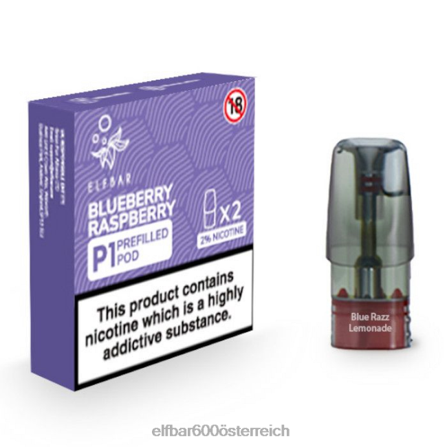 ELFBAR Mate 500 P1 vorgefüllte Kapseln – 20 mg (2 Packungen) 2L2T157 - ELF BAR 5000 zuge Blaubeer-Himbeere
