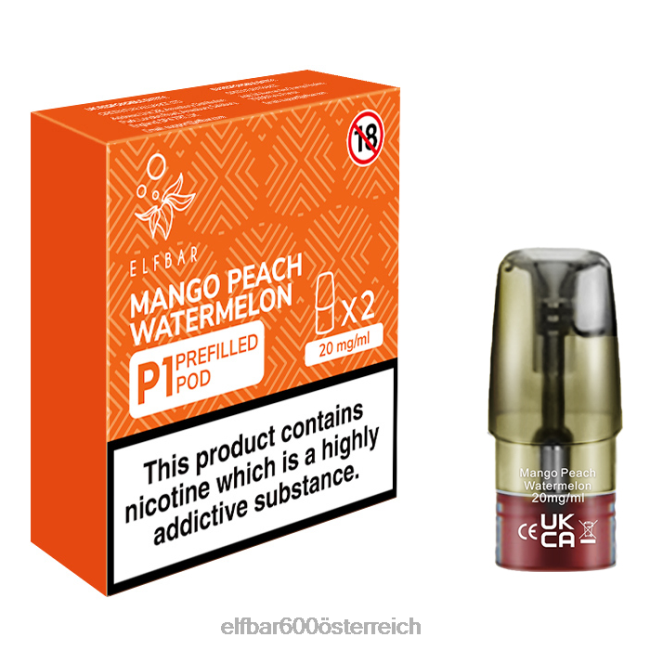 ELFBAR Mate 500 p1 vorgefüllte Schoten – 20 mg (2 Packungen) Mango-Pfirsich-Wassermelone 2L2T158 - ELF BAR 600 ohne nikotin