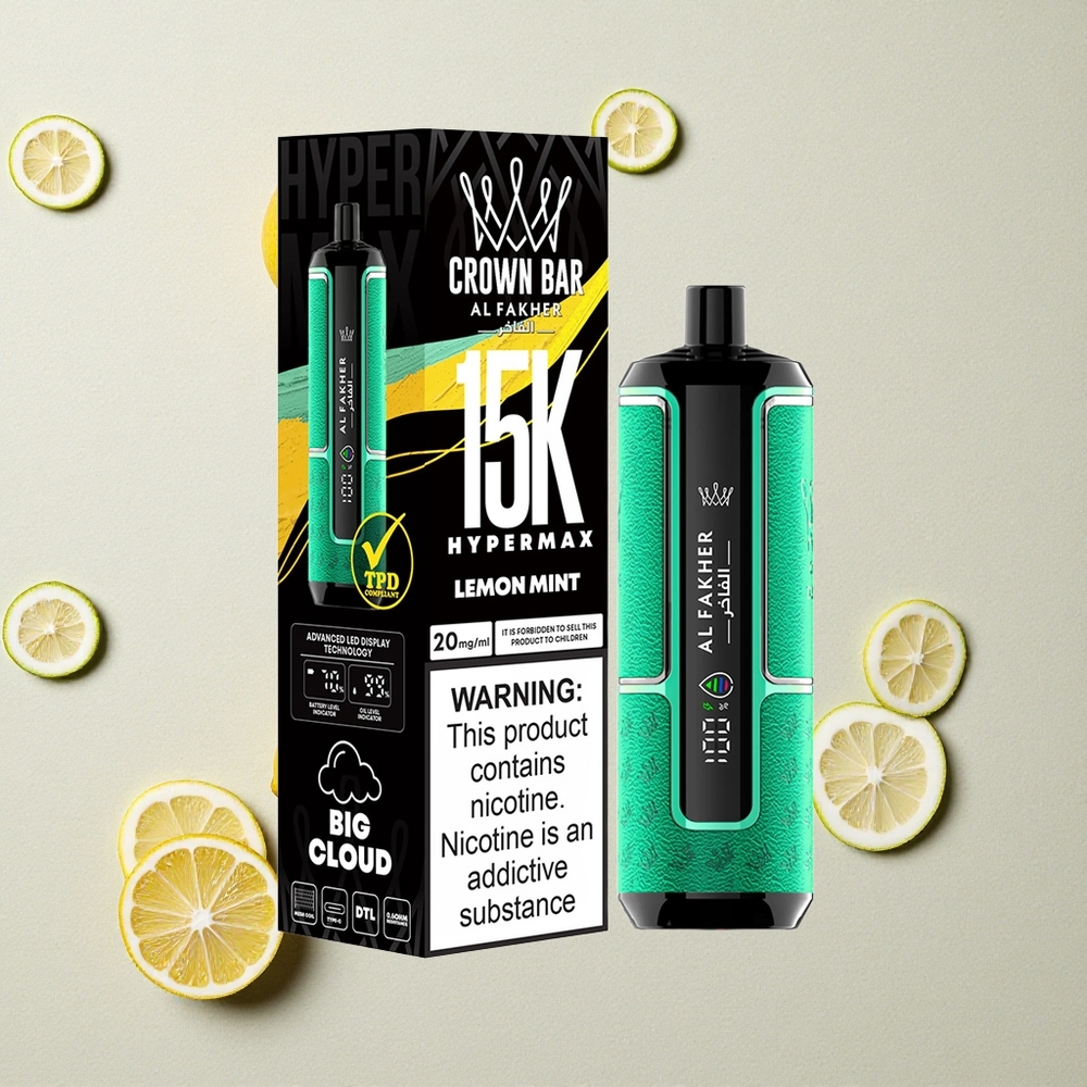 Al Fakher Crown Bar 15K Hypermax DTL 15.000 Züge Zitrone Minze vapes großhandel Österreich 22ml 600mAh