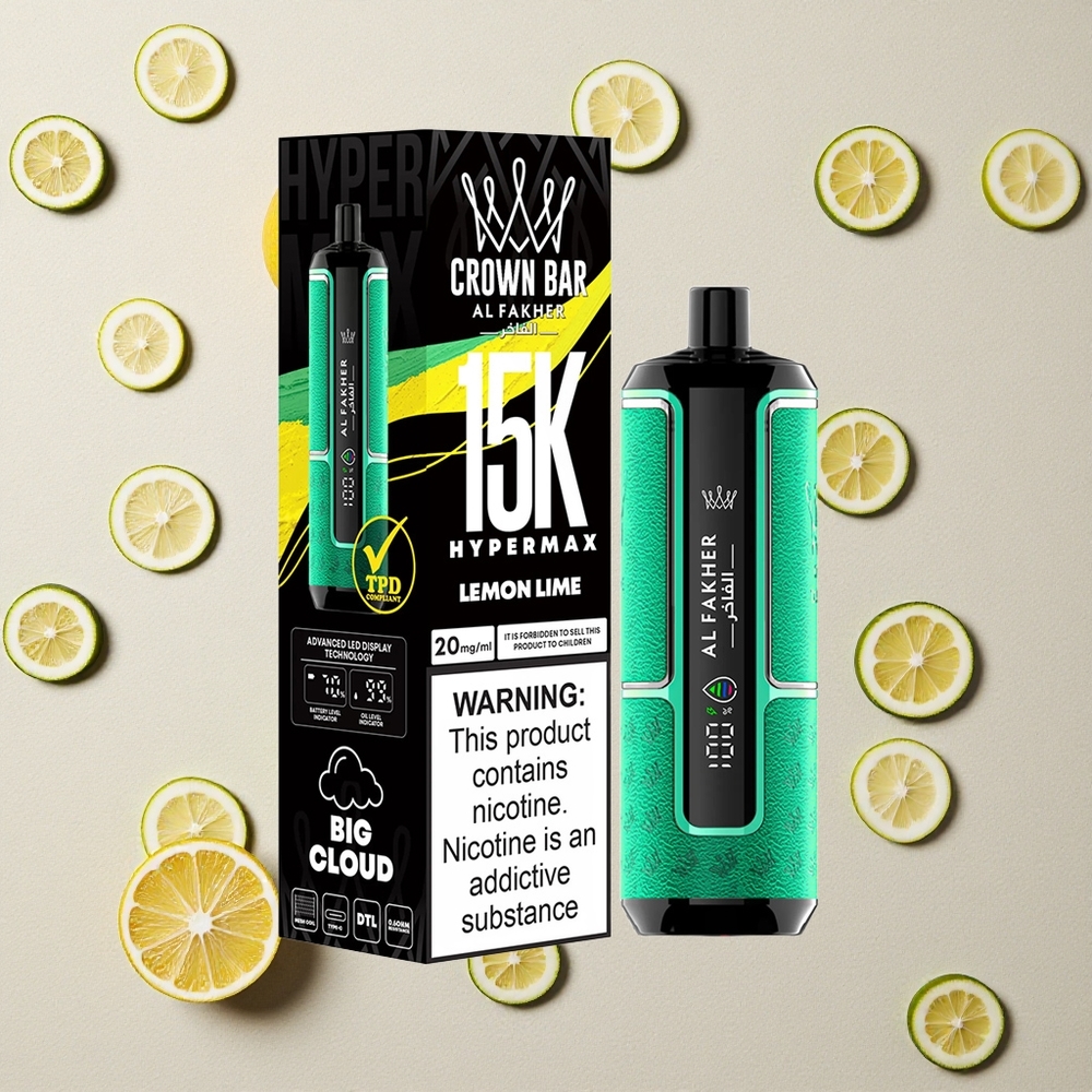 Al Fakher Crown Bar 15K Hypermax Einweg-Vape Kit Zitrone-Limette 15.000 Züge vapes großhandel Österreich 22ml 600mAh