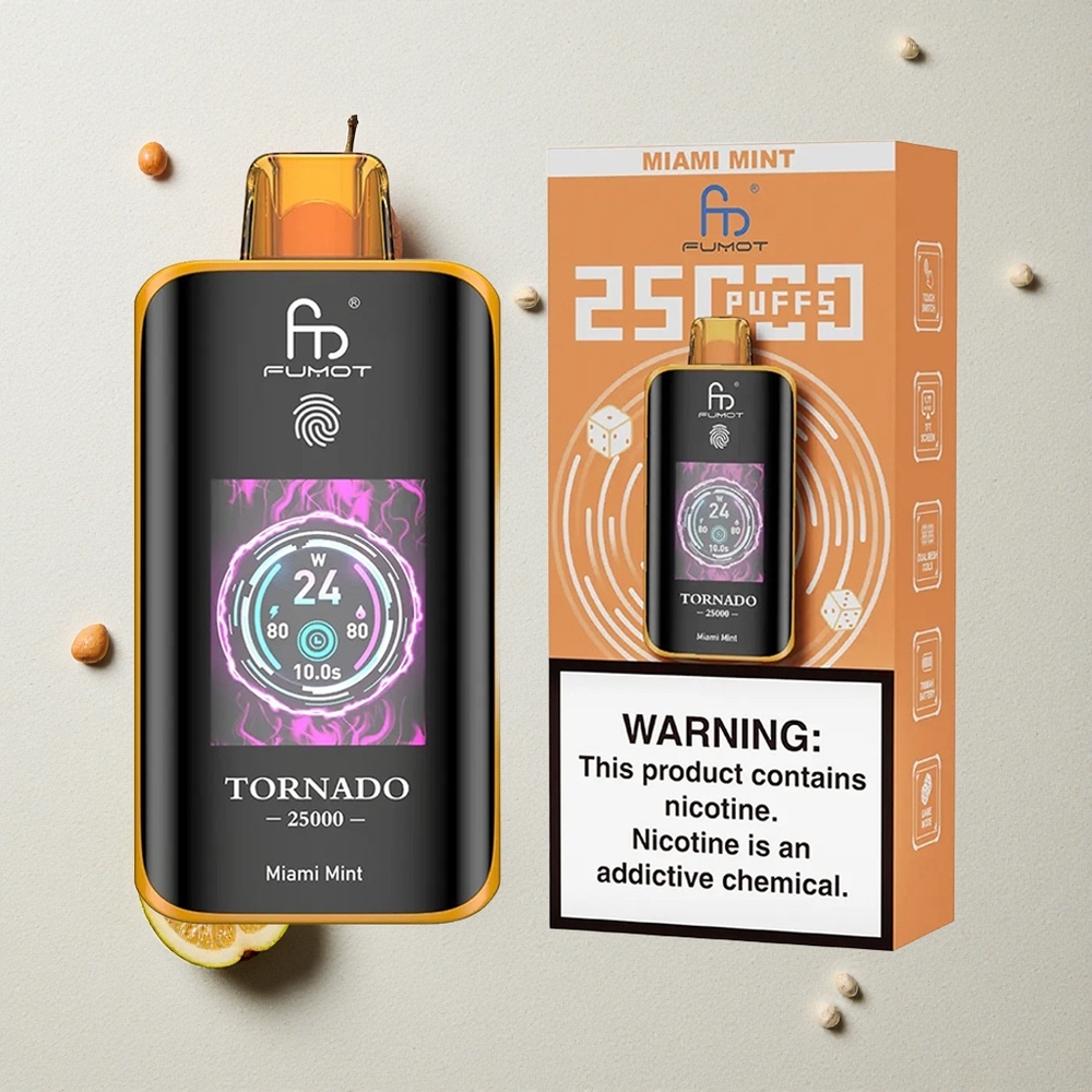 Fumot Tornado 25000 Puffs Miami Minze vapes großhandel Österreich mit 20ml vorabgefülltem E-Liquid und HD-Bildschirm