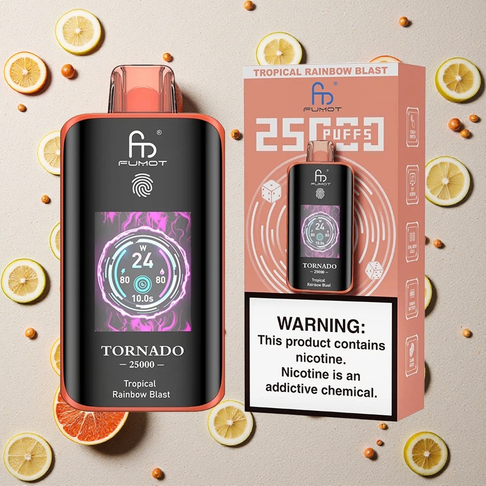 Fumot Tornado 25000 Puffs Tropischer Regenbogen Blast vapes großhandel Österreich mit HD-Bildschirm & 20ml Nachfüllflüssigkeit