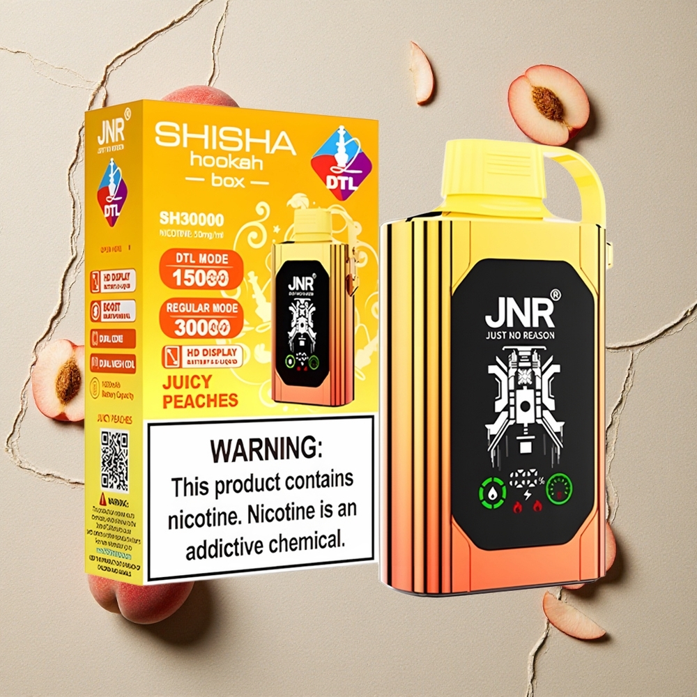 JNR Shisha Hookah Box 20500 Puffs Juicy Peaches (Saftige Pfirsiche) vapes großhandel Österreich HD Display Typ-C Schnellladung